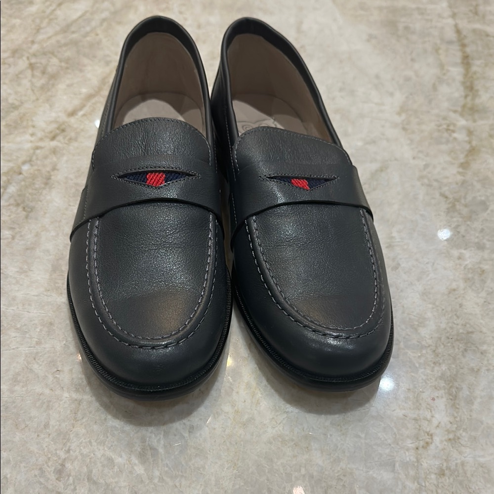 Dark Gray dress shoes with Leather Material and Slip-On Style